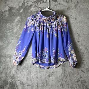 WHBM Purple Floral Smocked Off-the-Shoulder Boho Blouse Romantic Small New